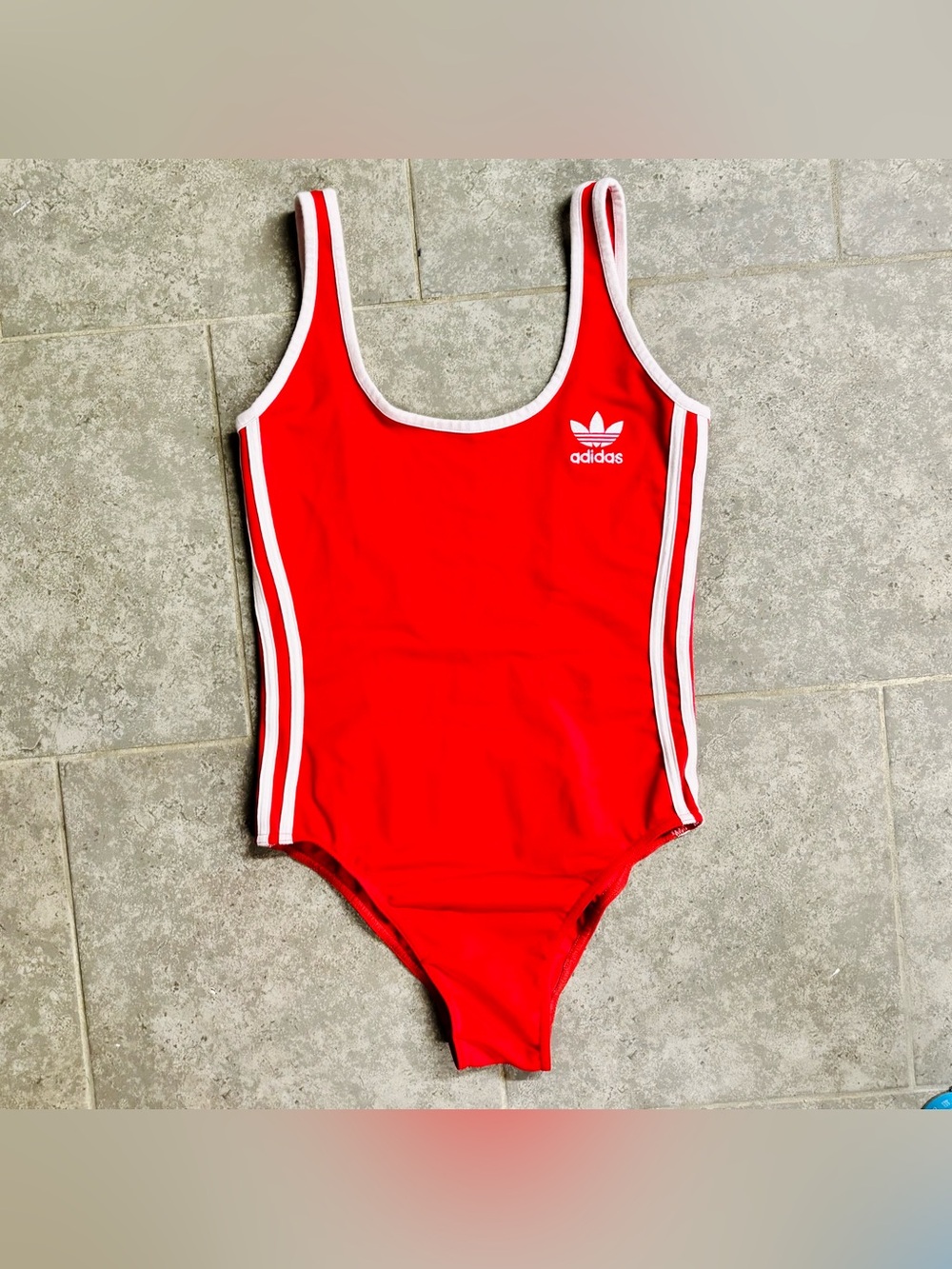 adidas Originals Retro 3-Stripe Bodysuit in “Fiery Red” Women’s Med